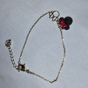 Gold Bracelet with Black and Red Minnie Mouse Charm